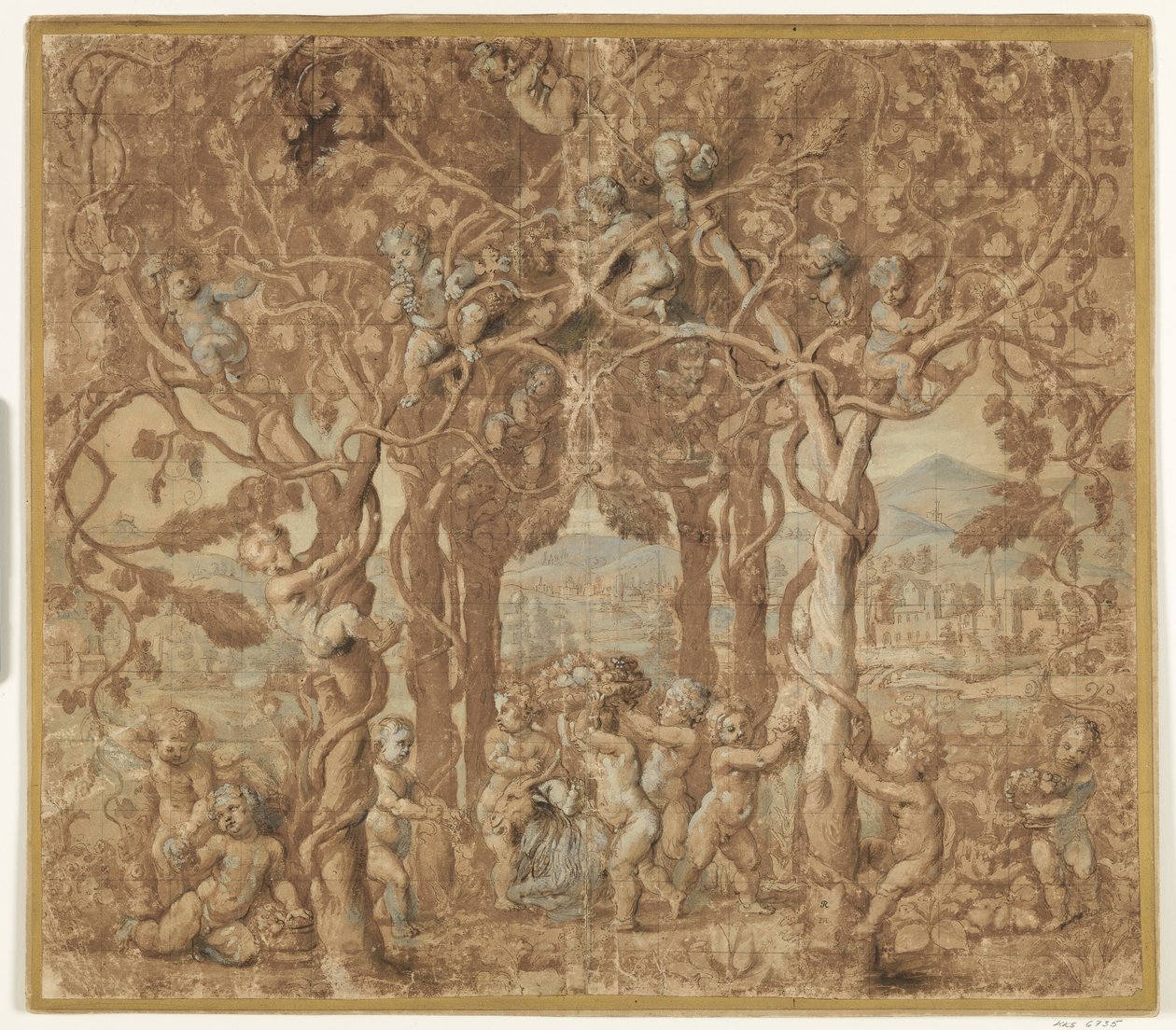 Putti Harvesting Wine and Playing with a Billy Goat by after Giulio Romano