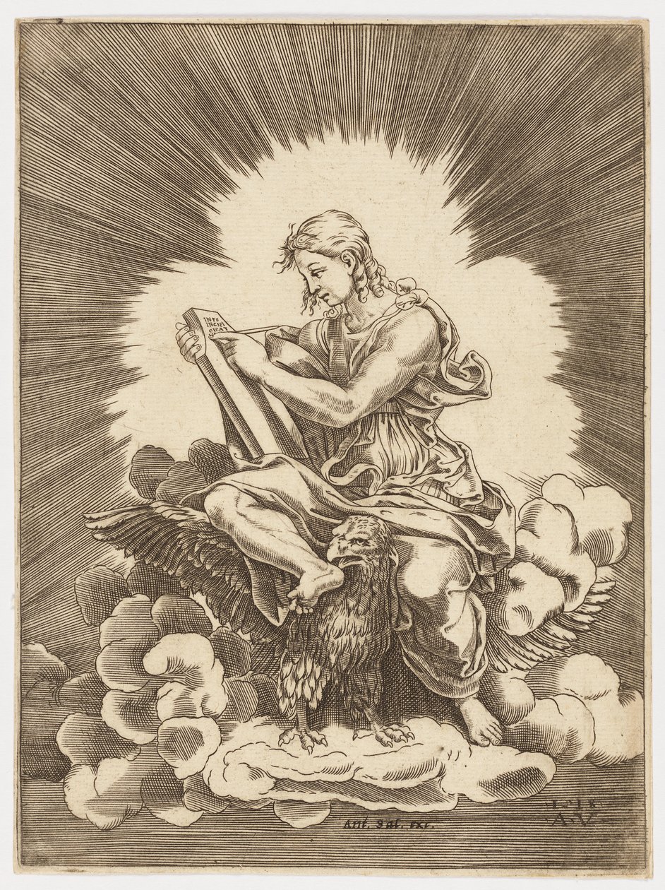 Saint John, Writing, Seated on an Eagle by after Giulio Romano