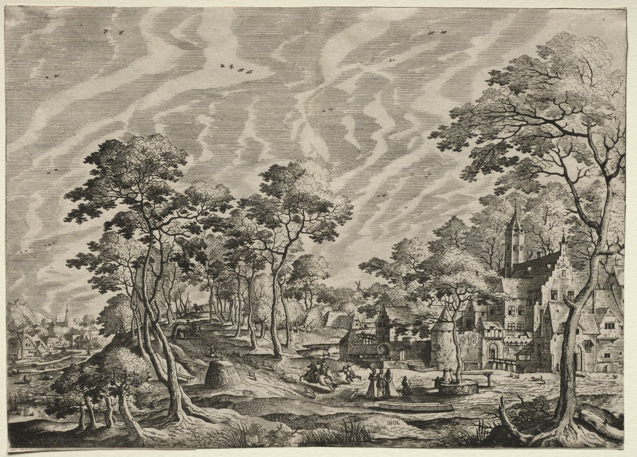 Landscape with a Chateau at the right by after Hans Bol