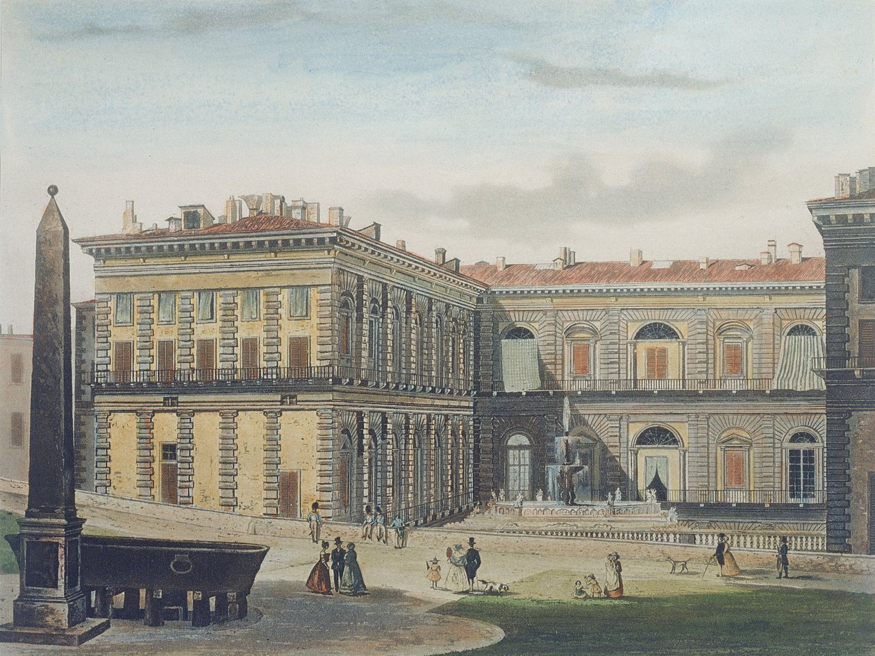 Internal Courtyard of Palazzo Pitti, Florence, Engraved by Johann Falkeisen and Coloured by L. Cherbuin by after Italian School