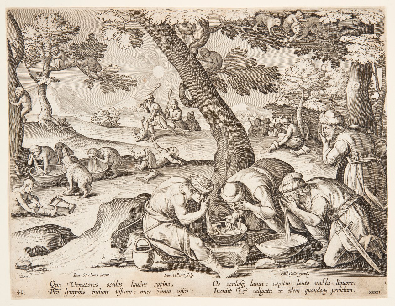 Apes Imitating Hunters by after Jan van der Straet, called Stradanus