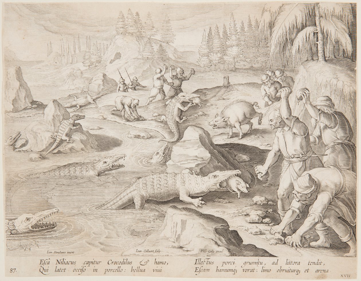 Crocodile Hunt by after Jan van der Straet, called Stradanus