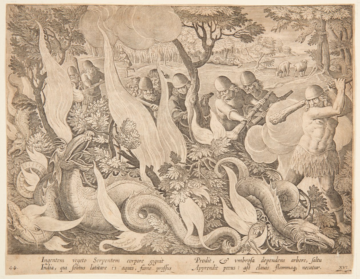 Fighting Serpents with Fire by after Jan van der Straet, called Stradanus