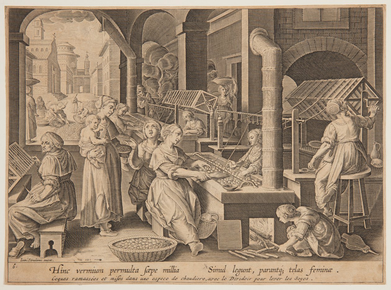 Unwinding the Silk Cocoons by after Jan van der Straet, called Stradanus