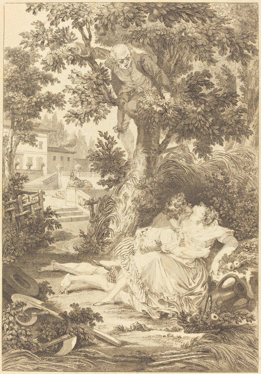 The Wager of the Three Gossips: The Pear Tree by after Jean Baptiste Mallet