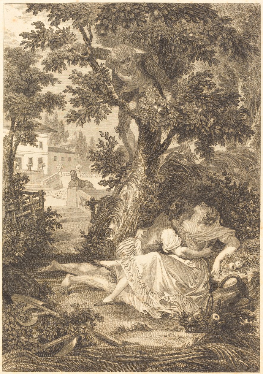 The Wager of the Three Gossips: The Pear Tree by after Jean Baptiste Mallet