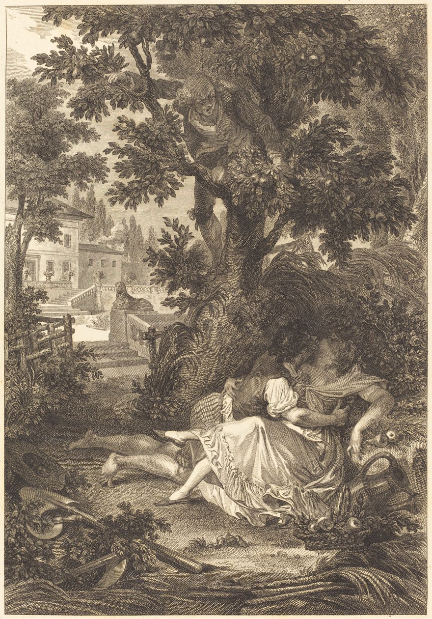 The Wager of the Three Gossips: The Pear Tree by after Jean Baptiste Mallet
