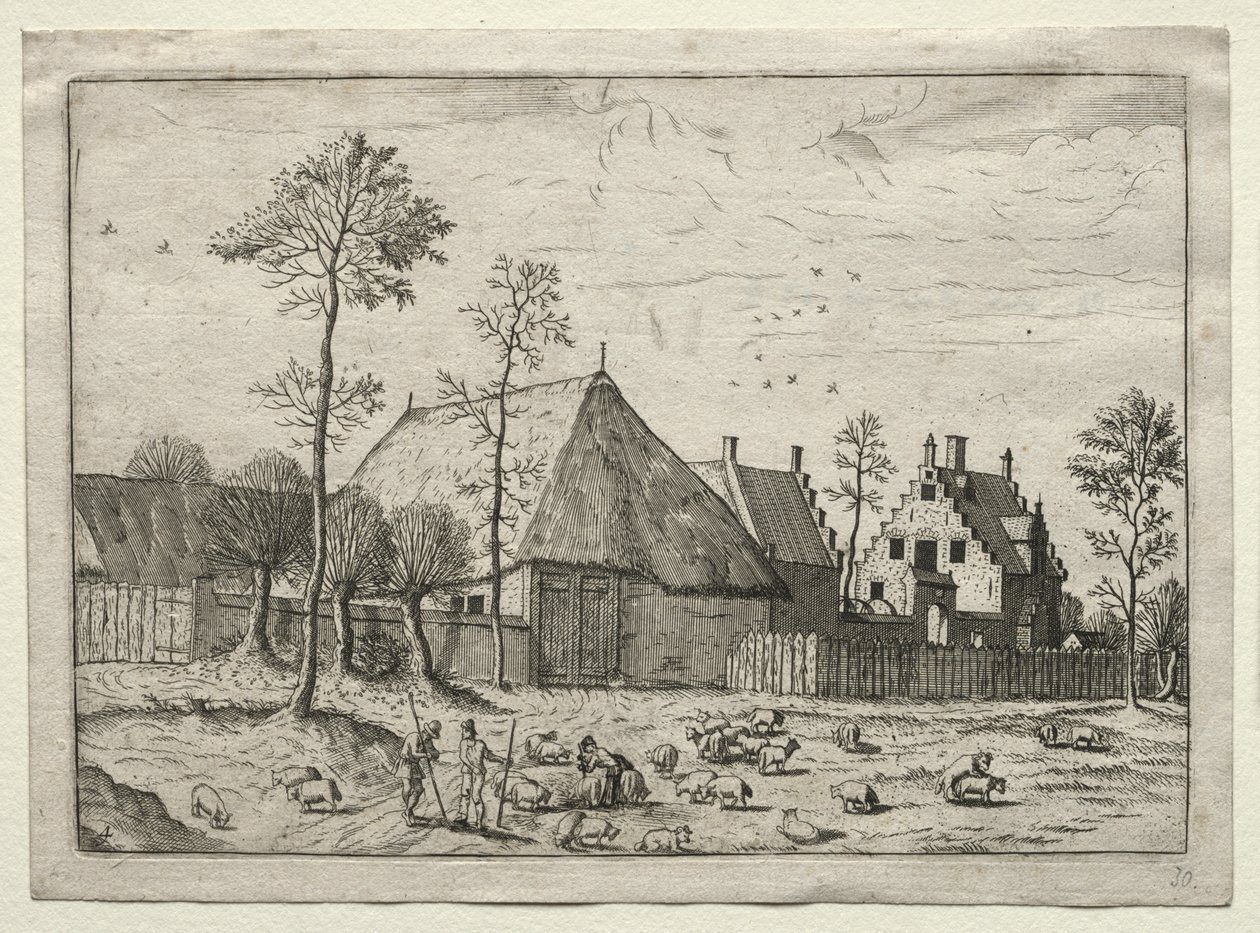 View of Villages in Brabant and Campine: Shepherds with Flock by after Master of the Small Landscapes
