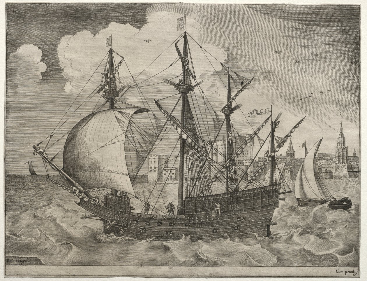 Sailing Vessels: Armed Four-Master Putting Out to Sea by after Pieter Bruegel