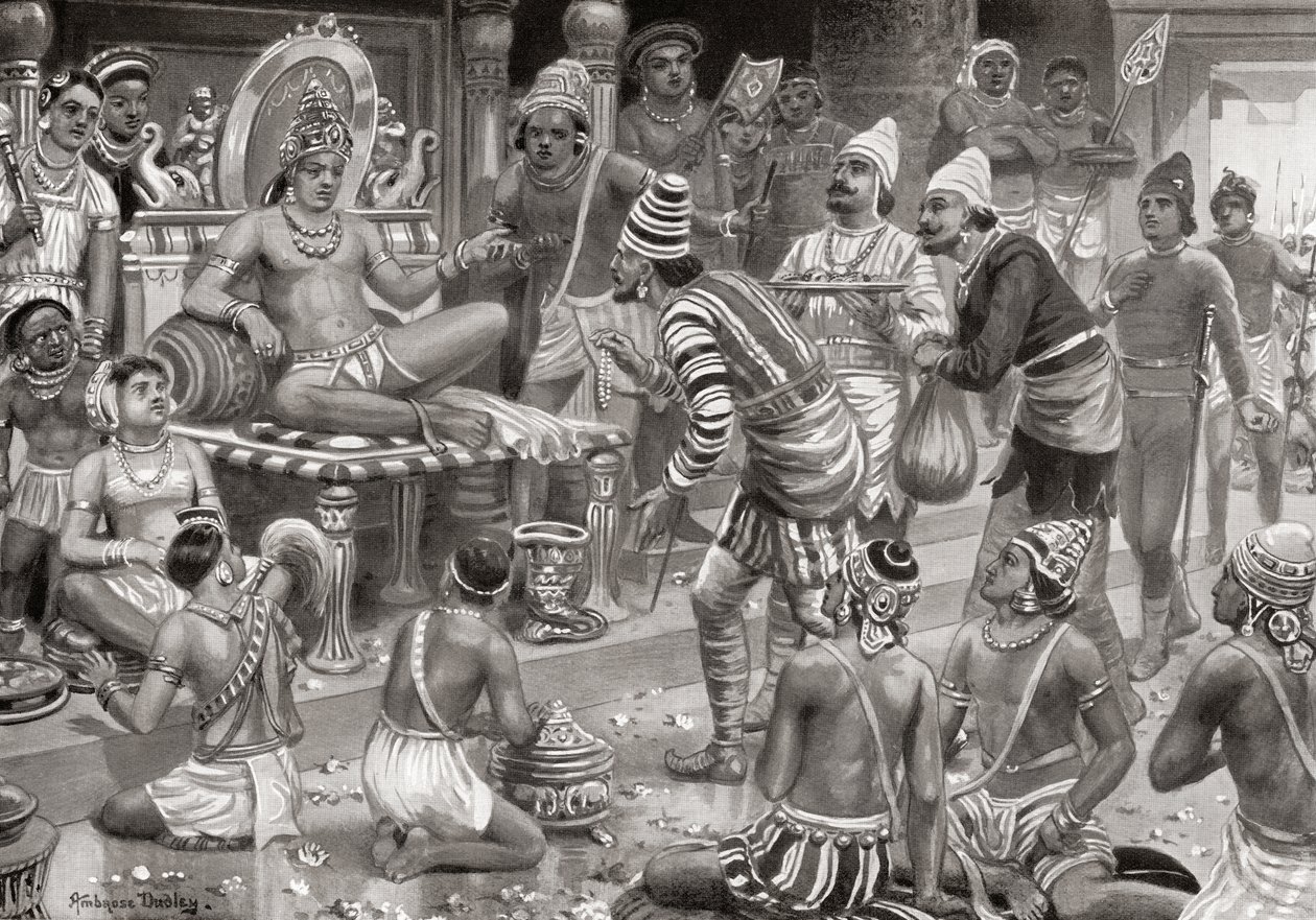 Pulakeshin II, the Chalukya, receiving envoys from Persia at Badami, from Hutchinson