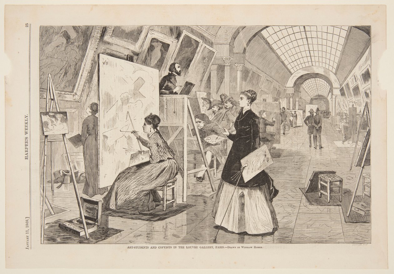 Art - Students and Copyists in the Louvre Gallery, Paris by after Winslow Homer