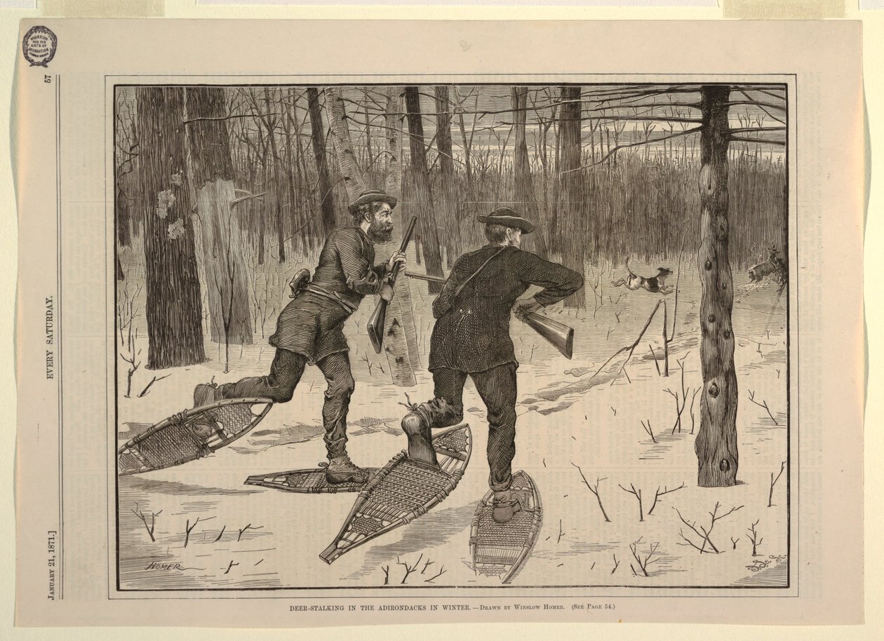 Deer-Stalking in the Adirondacks in Winter, from Every Saturday, January 21, 1871, p. 57 by after Winslow Homer