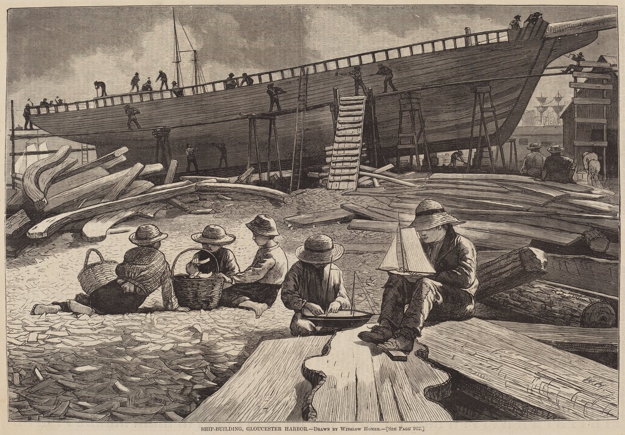 Ship-Building, Gloucester Harbor by after Winslow Homer
