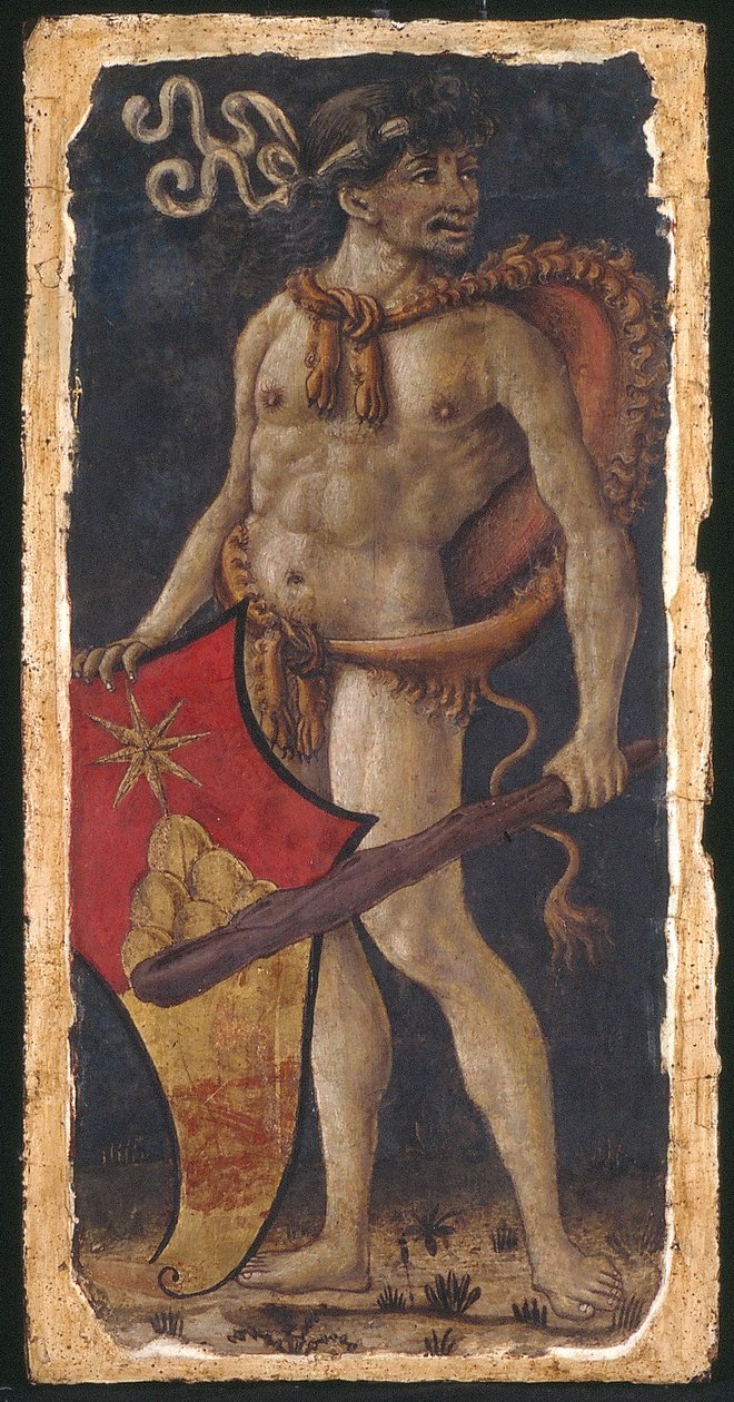 Wild Man Supporting a Shield, Facing Right by anonymous 