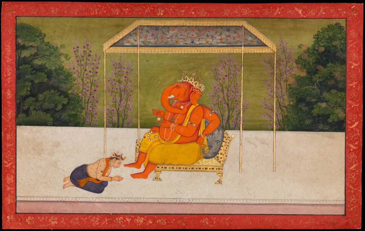 Indra Worships the Elephant-Headed God Ganesha, Seated on a Throne by anonymous 