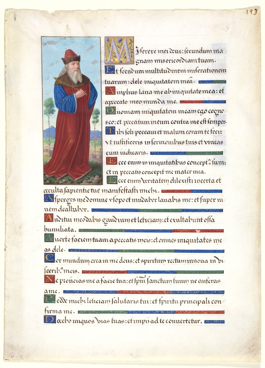 Leaf from a Book of Hours: King David by circle of Jean Bourdichon