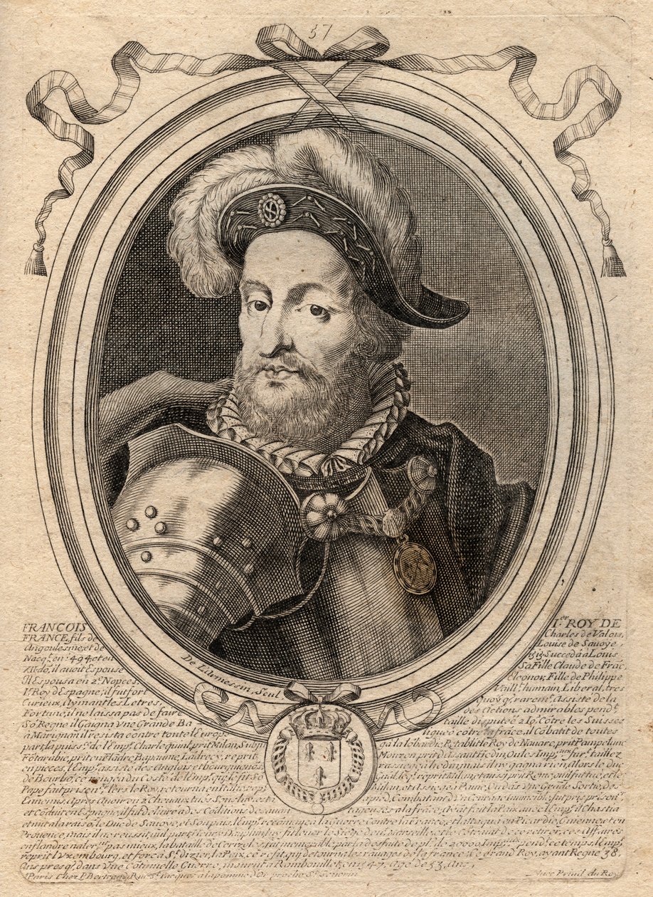 Portrait of Francois I (1494 - 1547), King of France - Francis I, King of France - Engraving from 