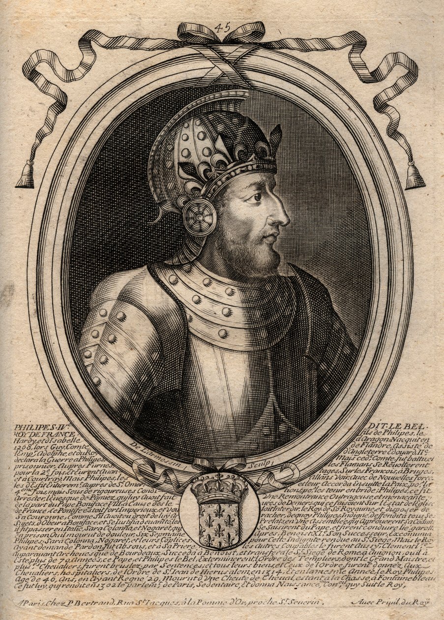 Portrait of Philip IV the Bel (1268 - 1314), King of France - Philip IV the Fair (1268-1314) King of France - Engraving from 