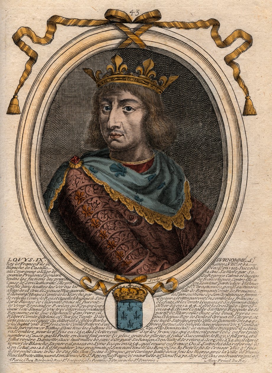 Portrait of Saint Louis IX, King of France. Engraving from 