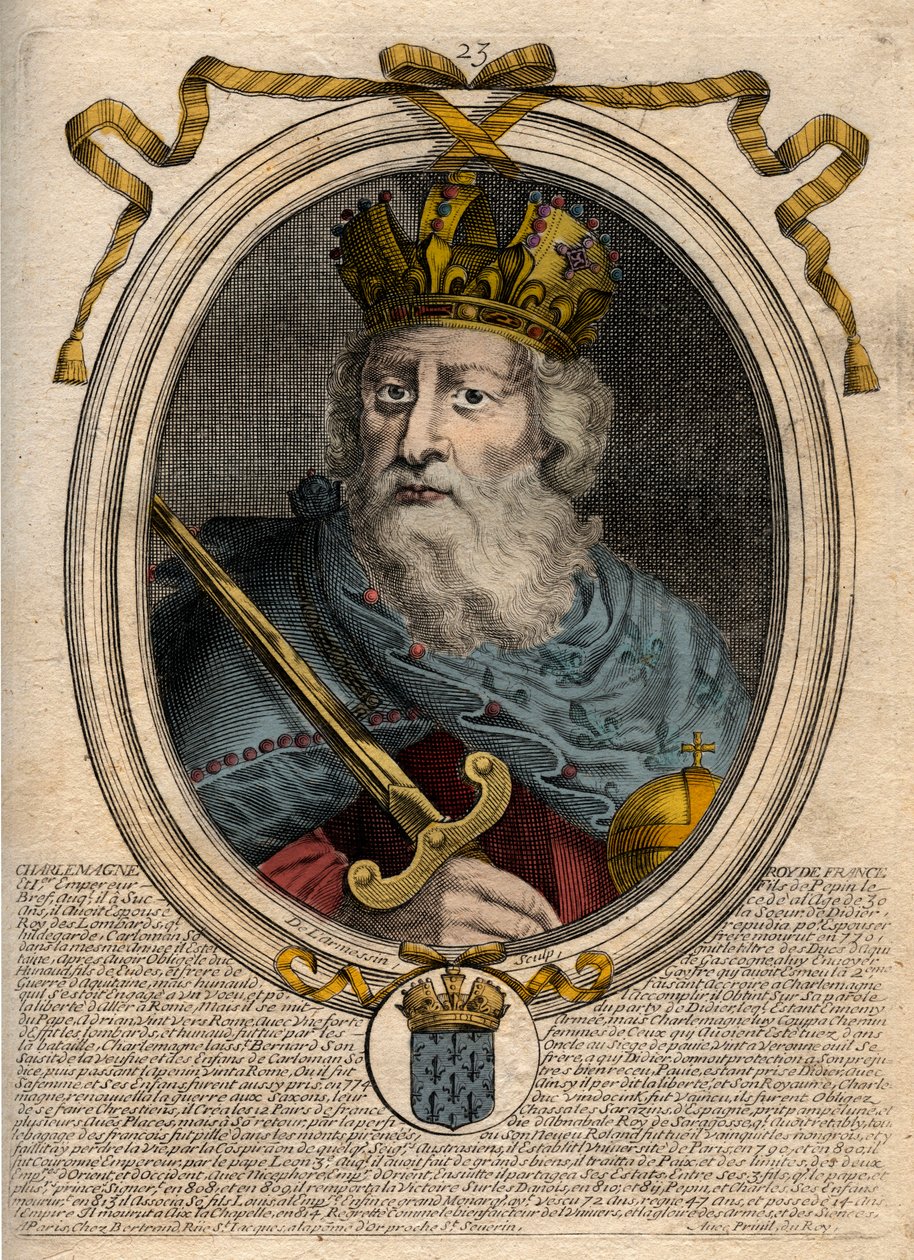 Charlemagne (Charles I, Carolus Magnus, 742-814), King of the Franks and Christian Emperor of the West. Engraving from 