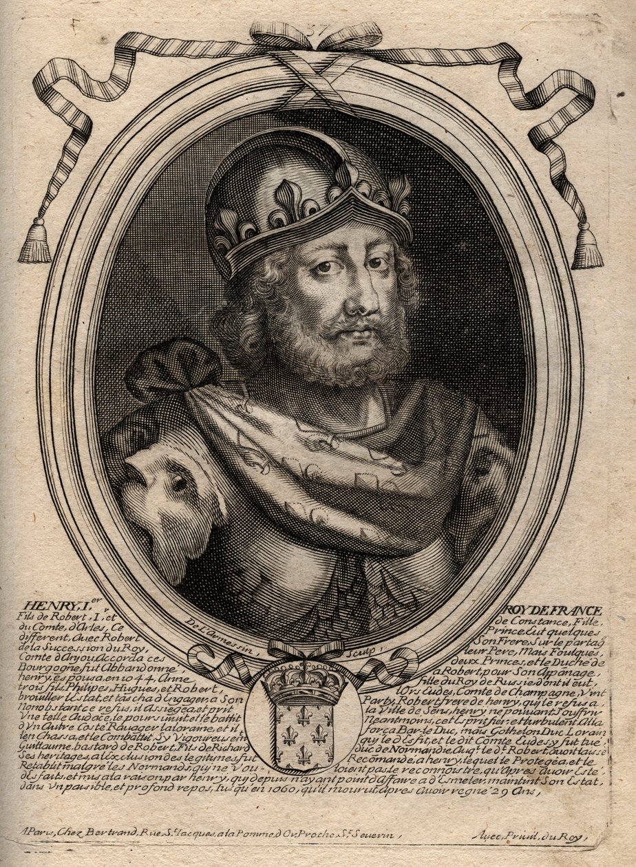 Dynasty of the Capetians: Portrait of Henry I (1009-1060), King of the Francs from 1031 to 1060 - Henry I (1009-1060) King of France - engraving from 