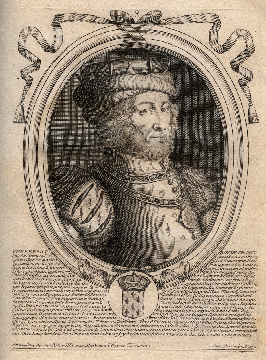Portrait of Caribert or Charibert (d.567) King of the Franks - Engraving from 
