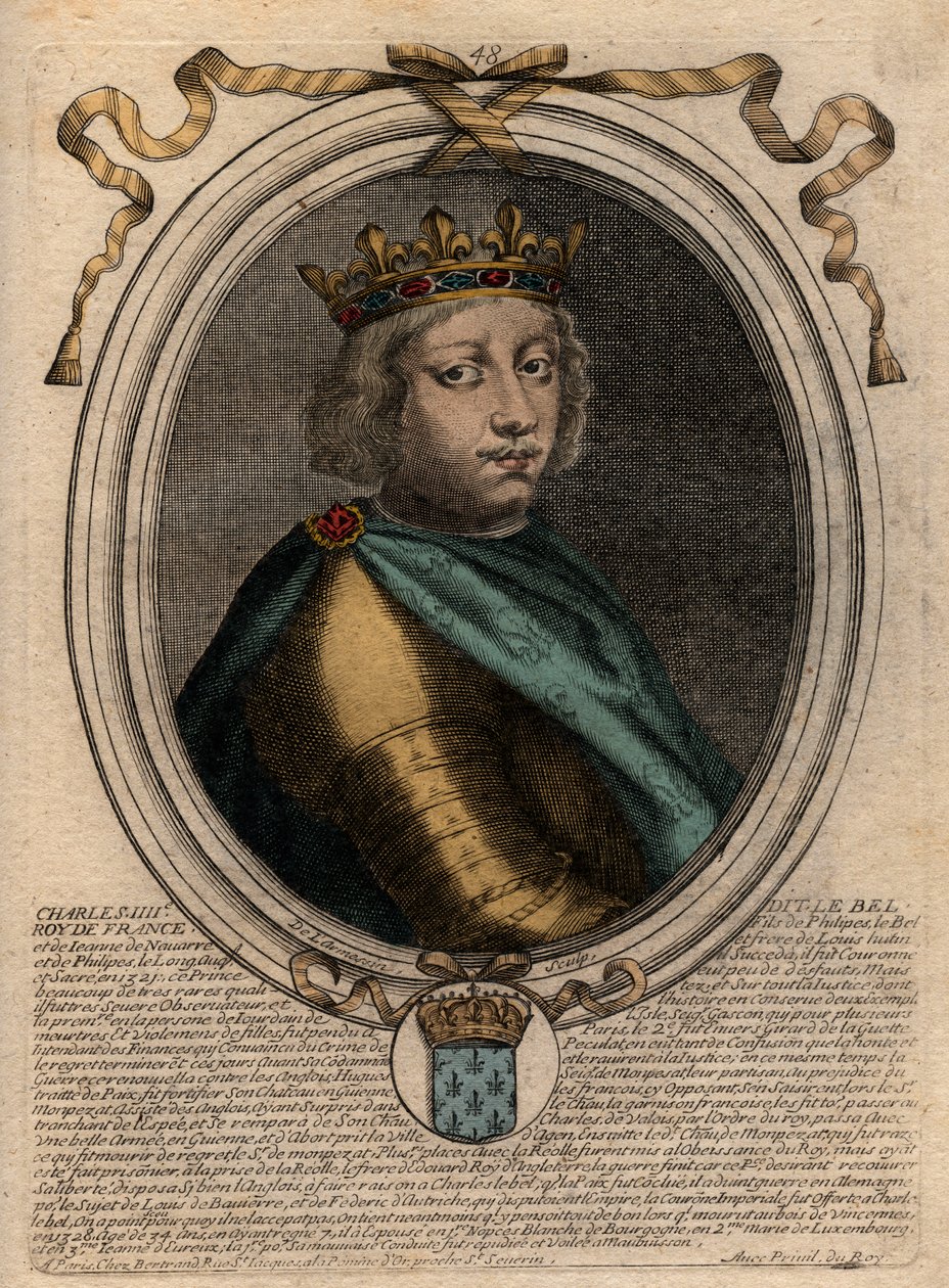 Portrait of Charles IV the Bel (1294-1328), King of France - engraving from 