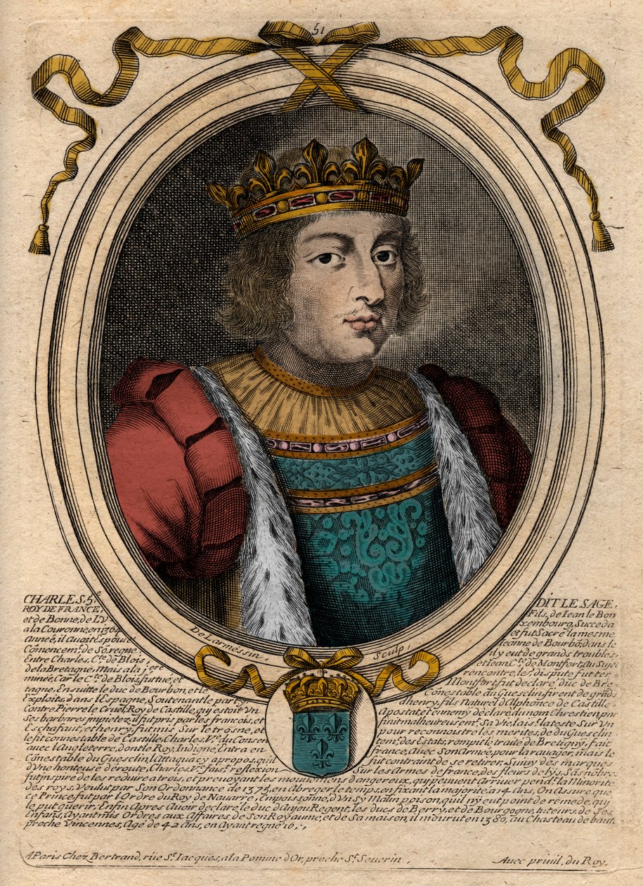 Portrait of Charles V the Wise, King of France - engraving from 