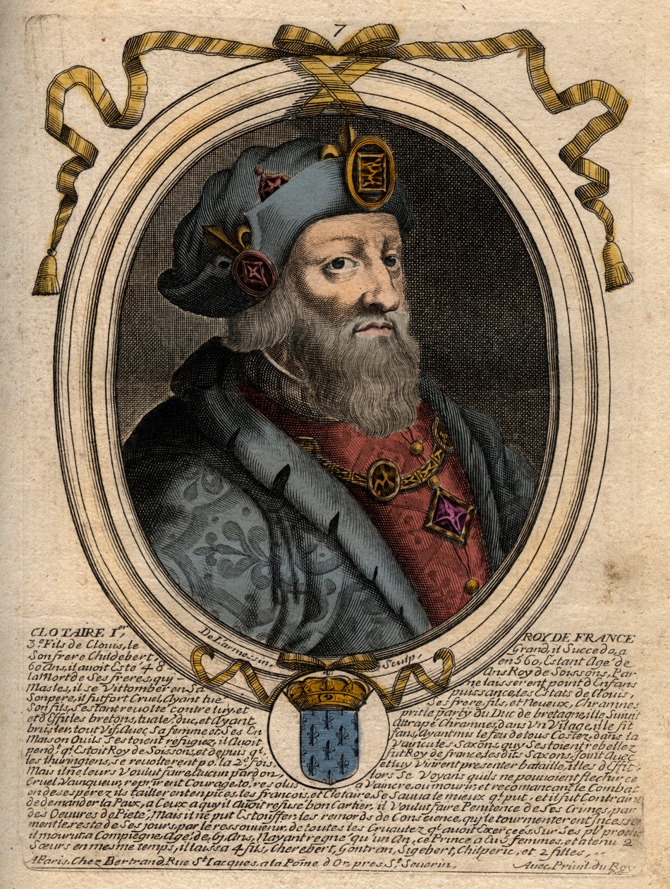 Portrait of Clotaire I, King of the Franks - engraving from 