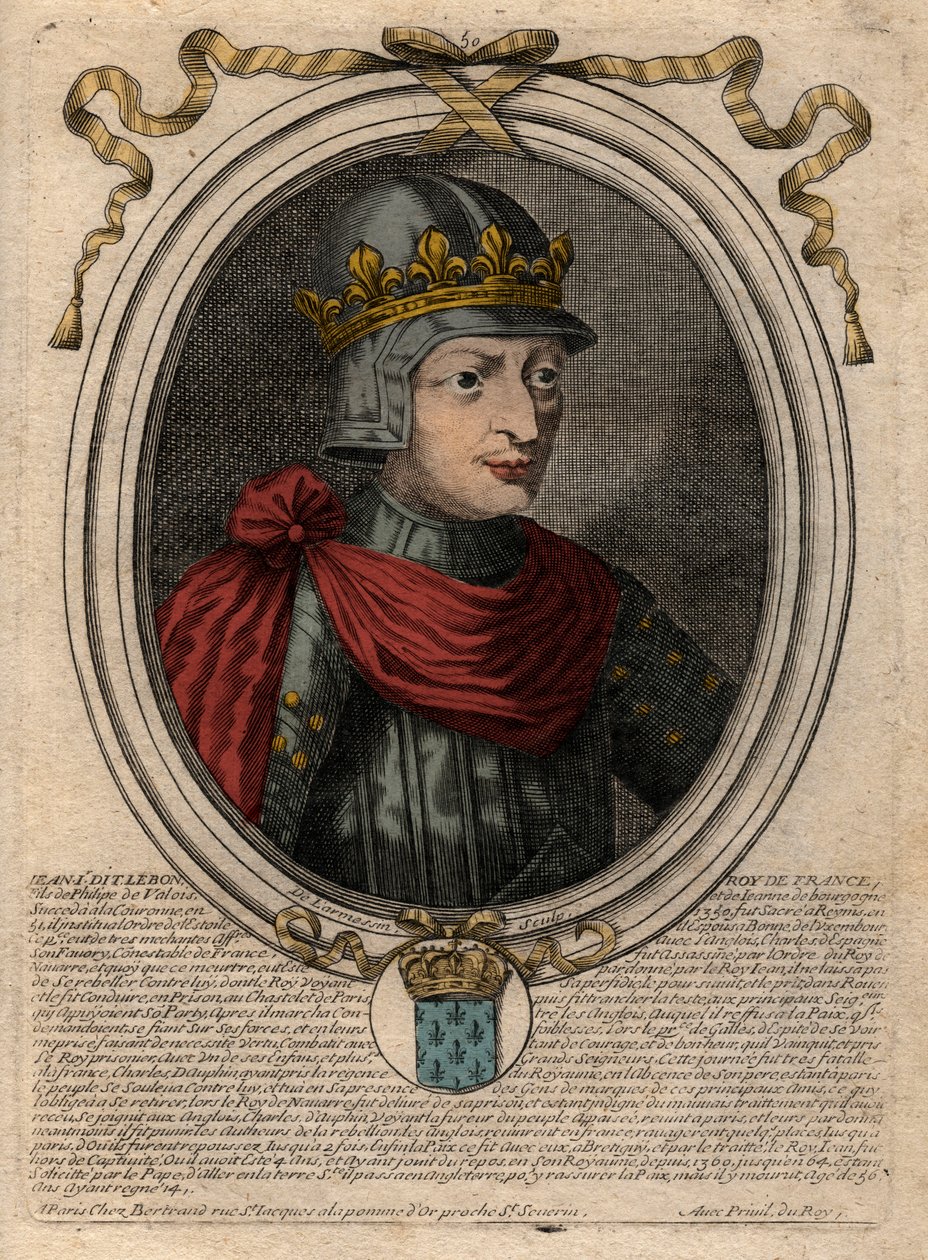Portrait of John II the Good, King of France. Engraving from 