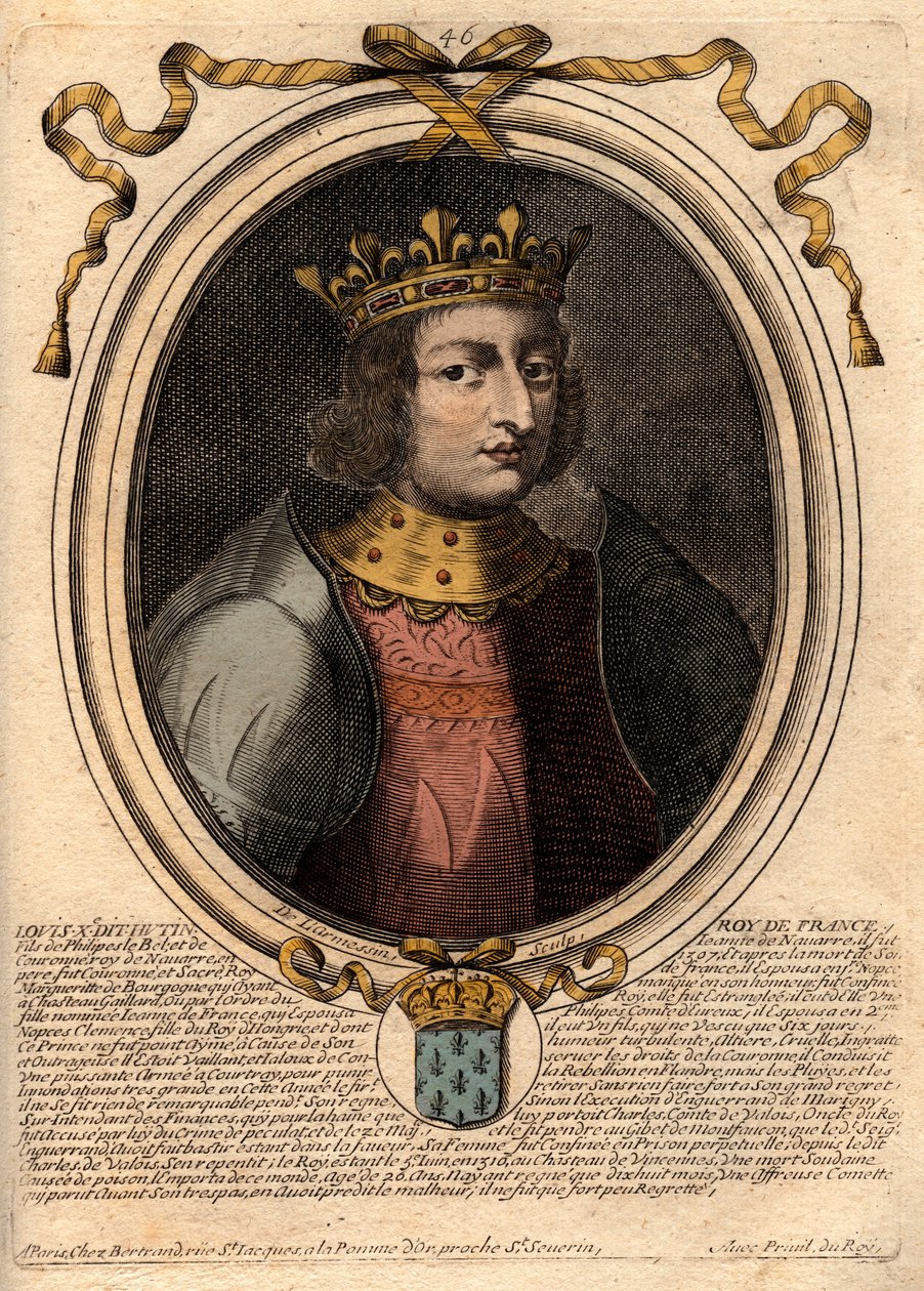 Portrait of Louis X the Hutin (1289 - 1316), King of France - Louis X (1289-1316) the Stubborn, King of France and Navarre - engraving from 