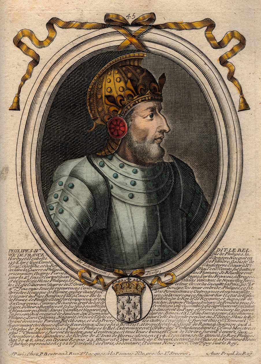 Portrait of Philip IV the Bel (1268 - 1314), King of France - Philip IV the Fair (1268-1314) King of France - engraving from 