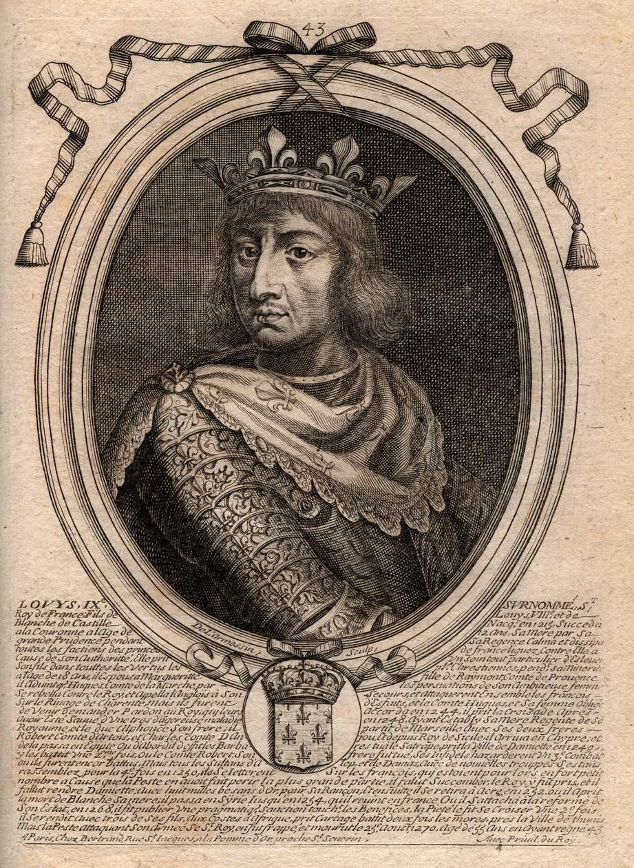 Portrait of Saint Louis (Louis IX) (1214-1270) - Saint Louis IX (1214-70) King of France - Engraving from 