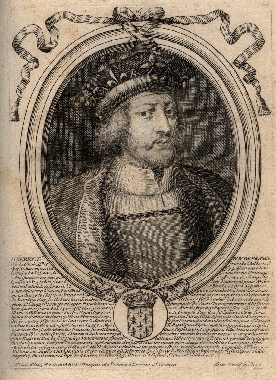 Portrait of Thierry III (ca. 657-691), King of the Franks of Neustria (673-675) and King of all the Franks (679-691) - Theuderic III (Theuderich, Theoderic, Theodoric), King of Neustria (673-675) and King of all the Franks (679-691) by de Larmessin
