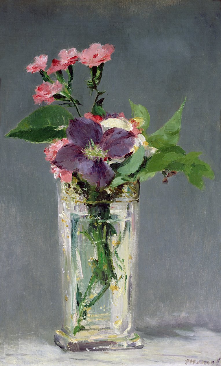 Pinks and Clematis in a Crystal Vase by Édouard Manet