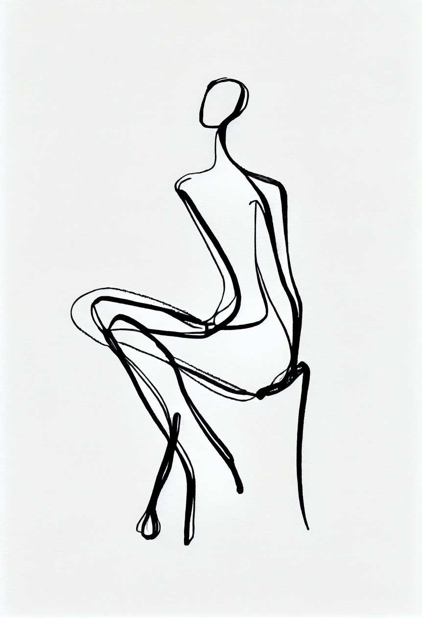 Sitting Woman One Line Drawing Silhouette by F. Abderrahim