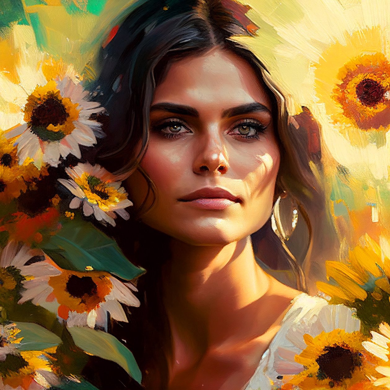 Abstract Beautiful Mexican Woman & Sunflowers by F. Abderrahim