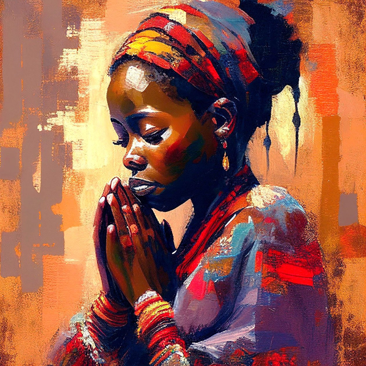 Digital Canvas Painting: African Girl in Meditation by F. Abderrahim