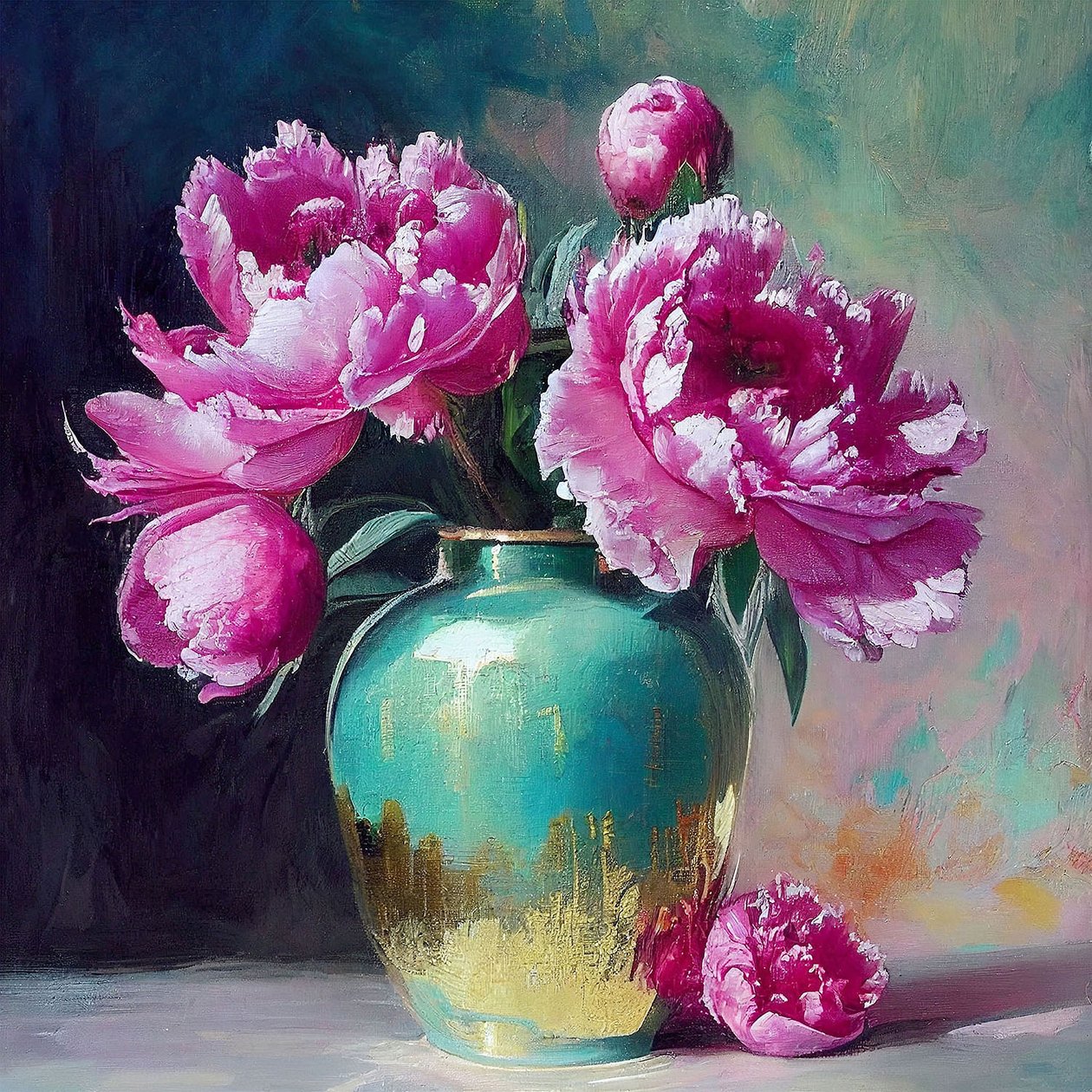 Pink Flower Painting by F. Abderrahim