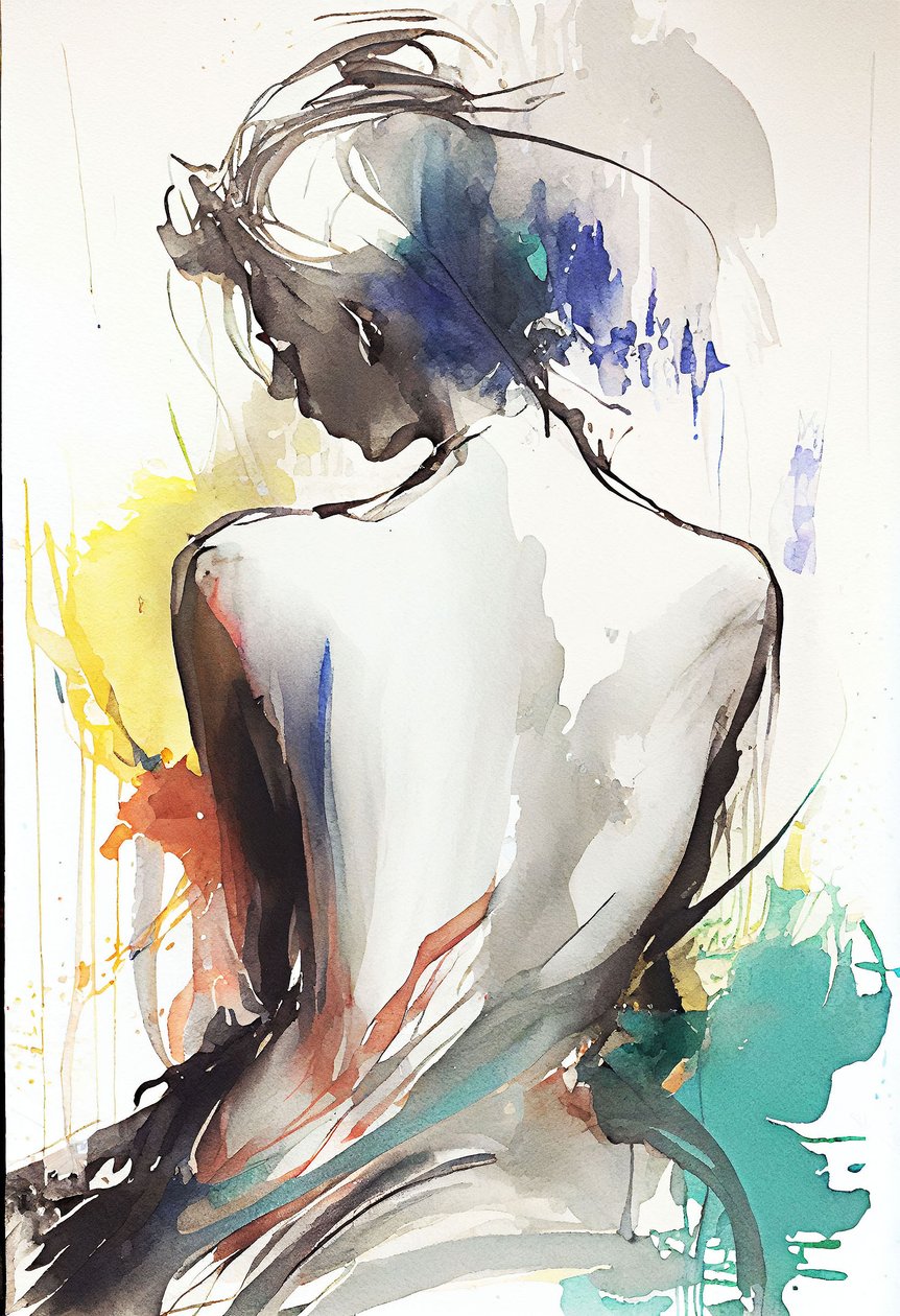 Woman Sitting with Her Back Towards by F. Abderrahim