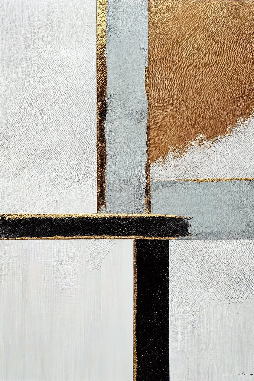 White & black, golden abstract lines by F. Abderrahim
