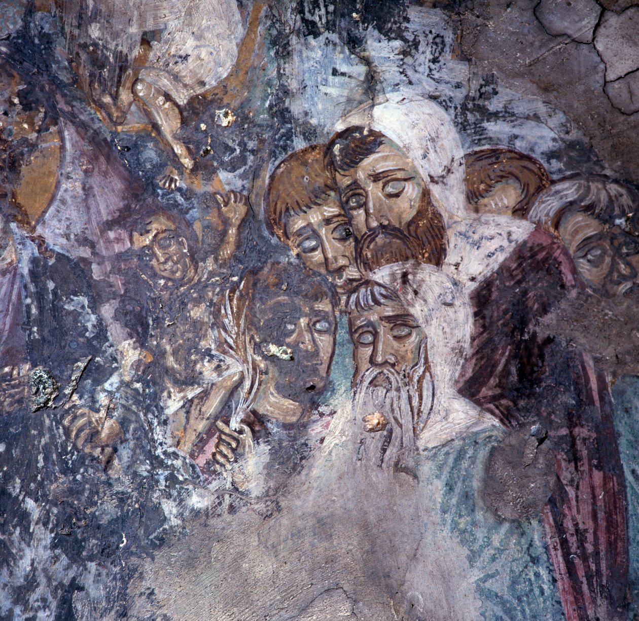 Group of men, fresco in church in Kandanos, Crete, Greece by Theodore Charles Ange Coquelin