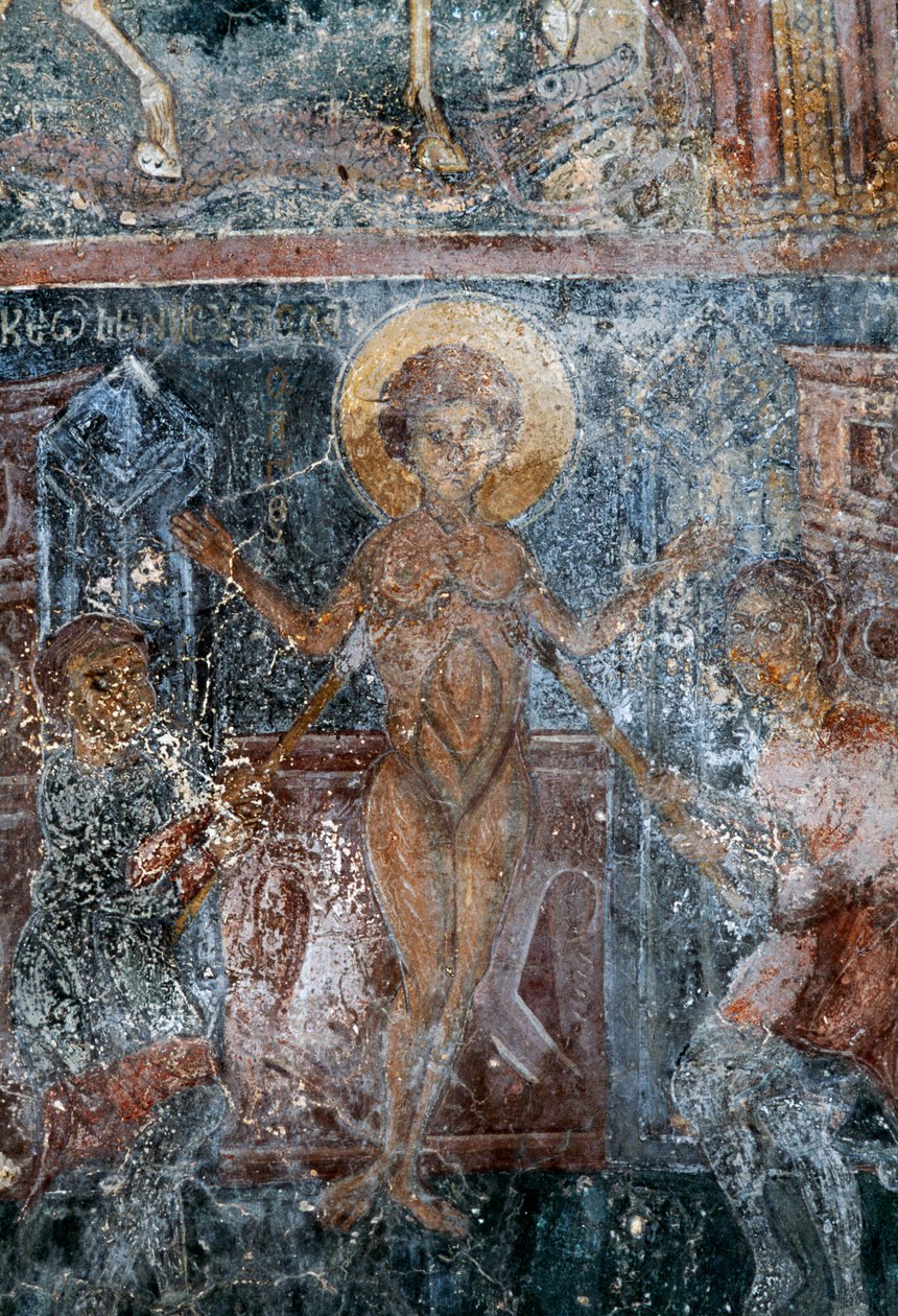 Martyrdom of Christ, fresco in Byzantine church of St George, Komitades, Crete, Greece by Theodore Charles Ange Coquelin