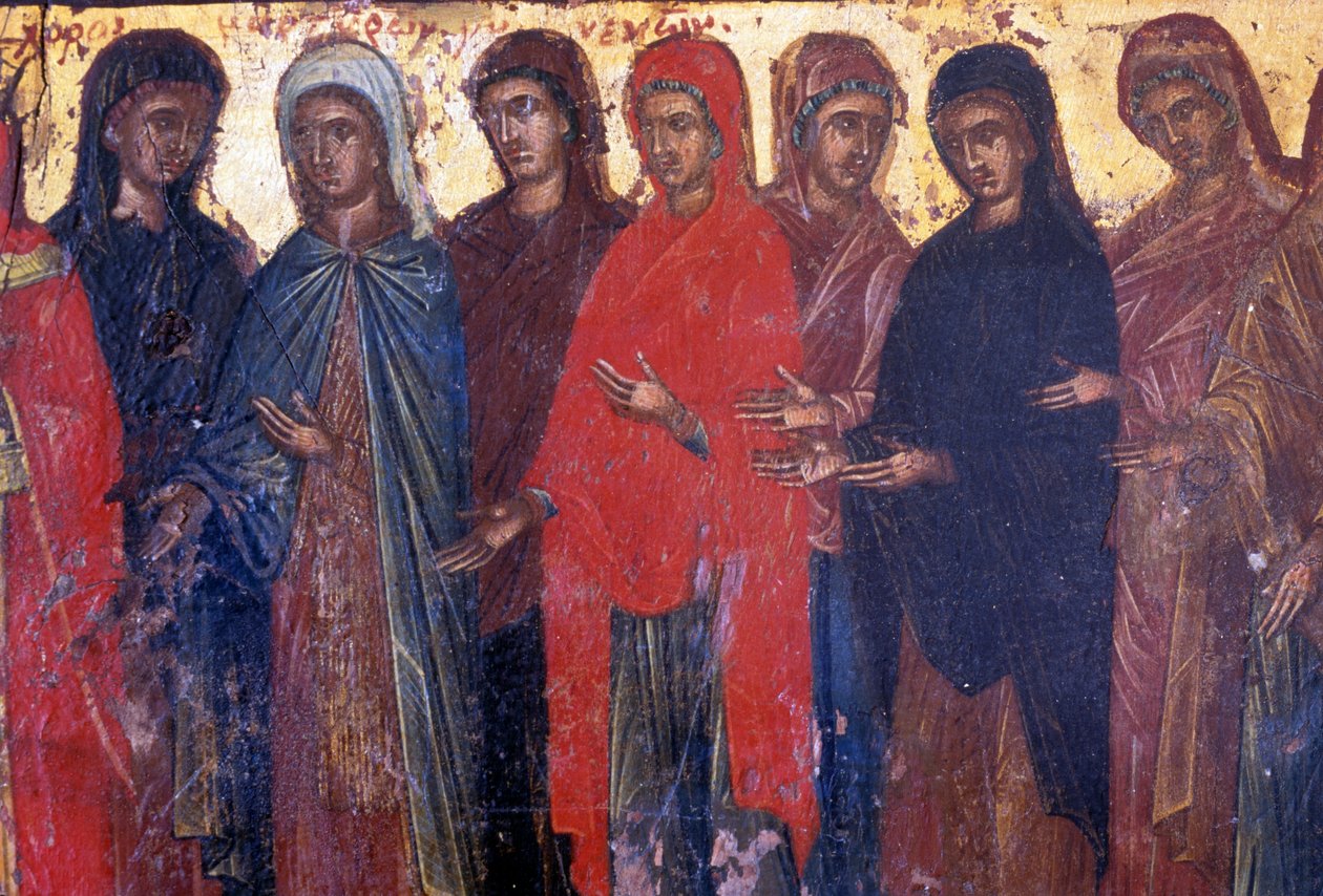 Pious women, wood panel in Byzantine church of Palea Roumata, Crete, Greece by Theodore Charles Ange Coquelin