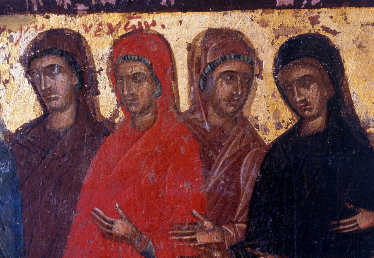 Pious women, wood panel in Byzantine church of Palea Roumata, Crete, Greece by Theodore Charles Ange Coquelin
