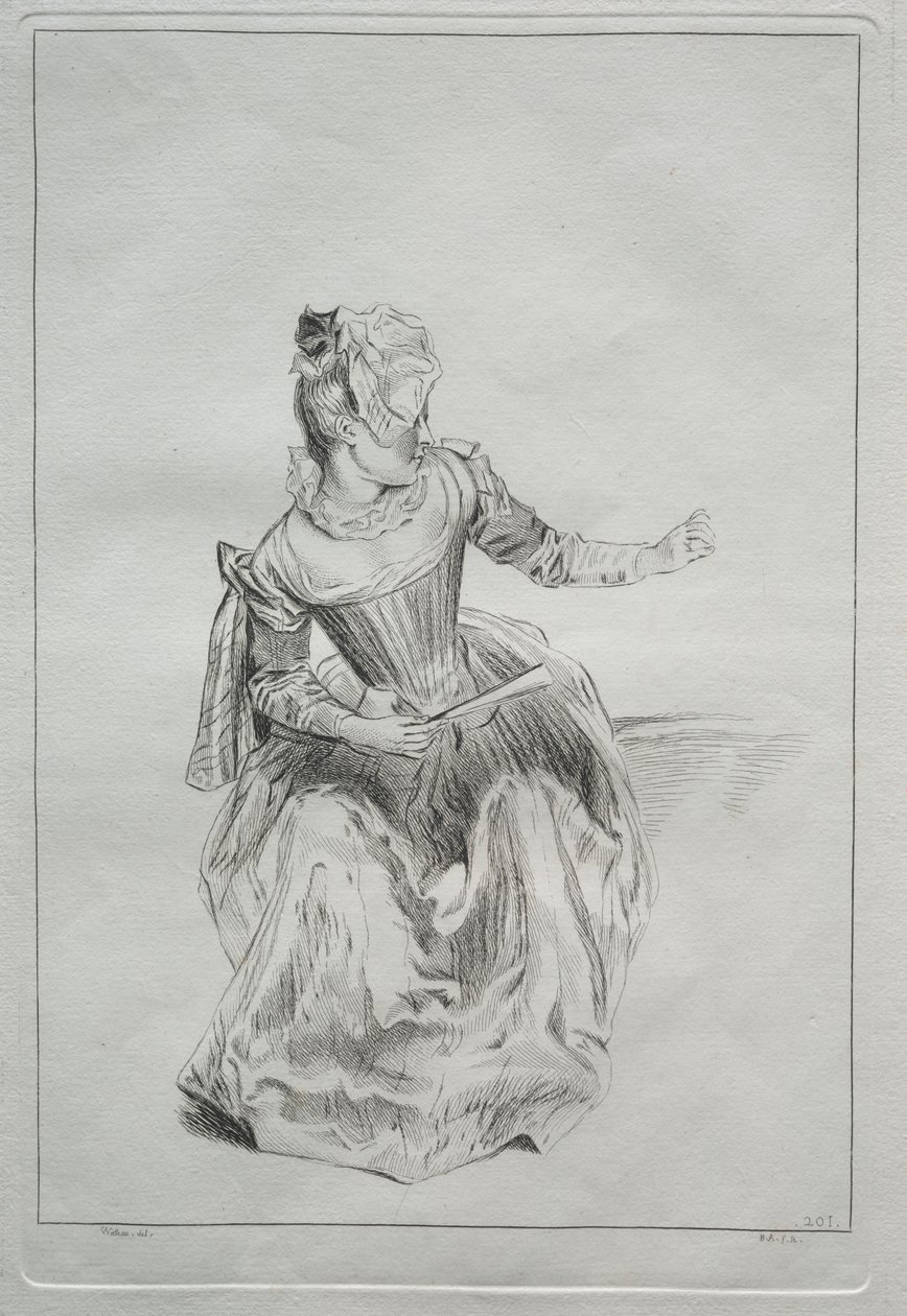 Woman Holding a Fan by possibly by Benoit II Audran