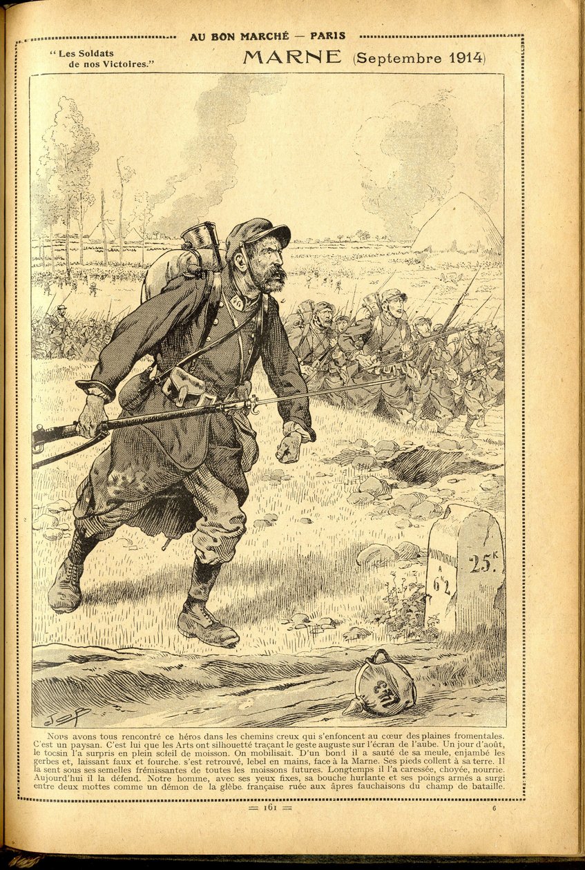 Agenda Buvard du Bon Marche 1917 - Illustration of Job: Marne September 1914 - War of 14-18, Marne, Great Battles, Battle of Marne - Soldiers by pseudonym for Onfray de Breville Jacques Job