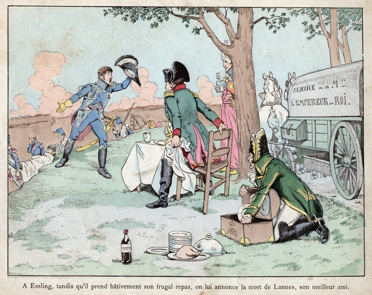 Battle of Aspern Essling - Napoleon receives news of the death of Marshal Lannes - lithograph by Job (Jacques Onfroy de Breville) from 