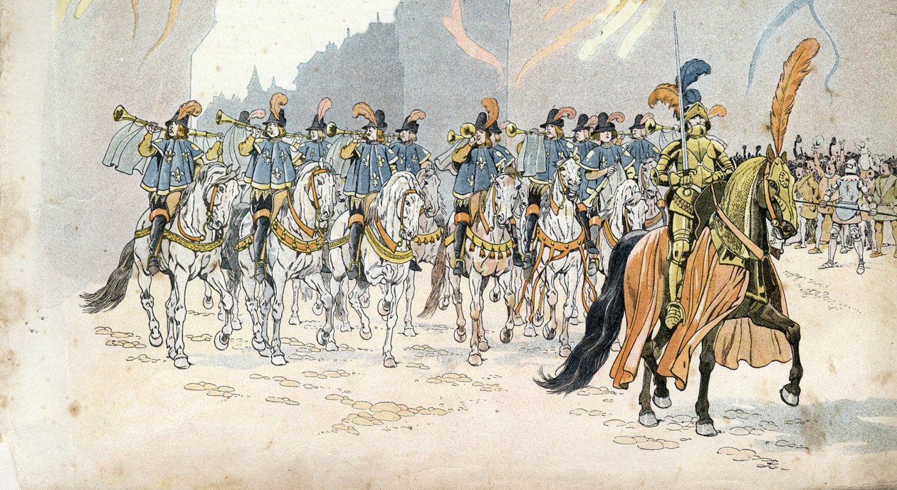Entry of King Charles VI (1368-1422) in Paris accompanied by thirty trumpets. in 
