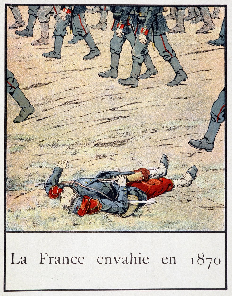 France invaded in 1870 (a soldier dead on the battlefield) - in Petite histoire de France by Jacques Bainville, ed. Mane by pseudonym for Onfray de Breville Jacques Job